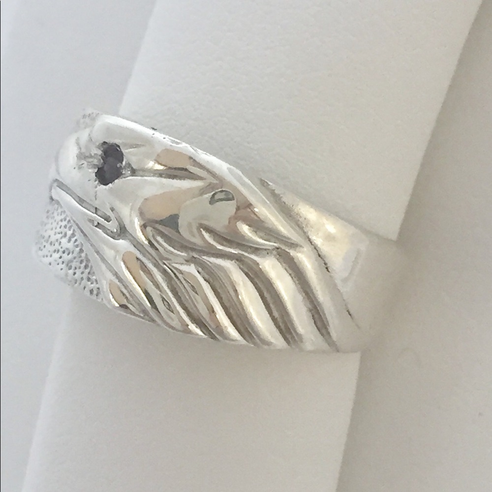 NWT SS .925 Eagle ring, ruby eye, handmade by me - Picture 3 of 3